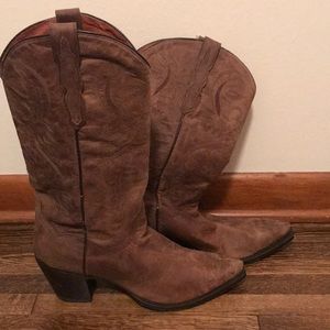 Brown leather cowboy boots
